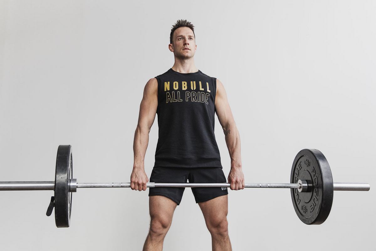 Nobull Sleeveless Crew Pride Men's Sweatshirts Black Gold | Australia (BO0917)